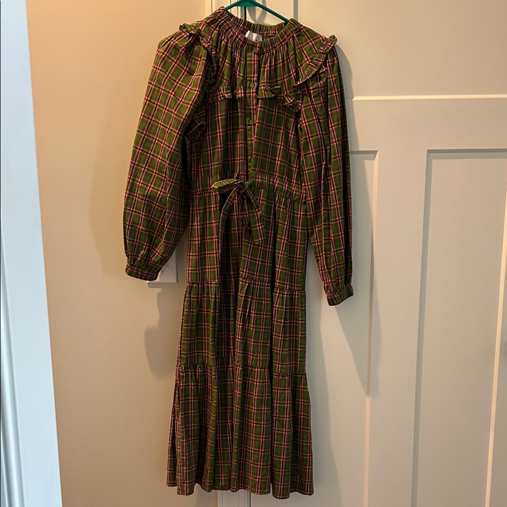 The Shirt by Rochelle Behrens Green Plaid Long Sleeve Dress